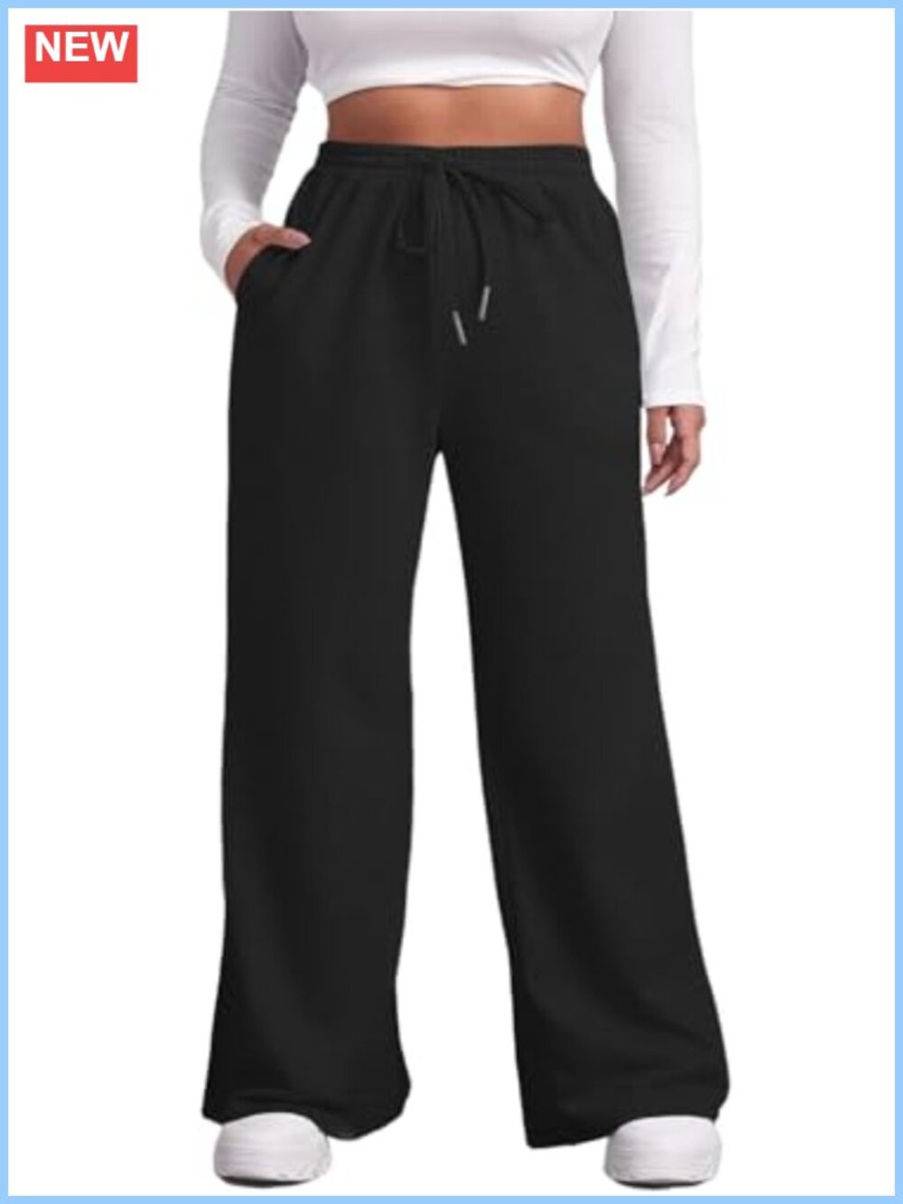 Plus Size Wide Leg Sweatpants Women Drawstring Elastic Waist Pockets